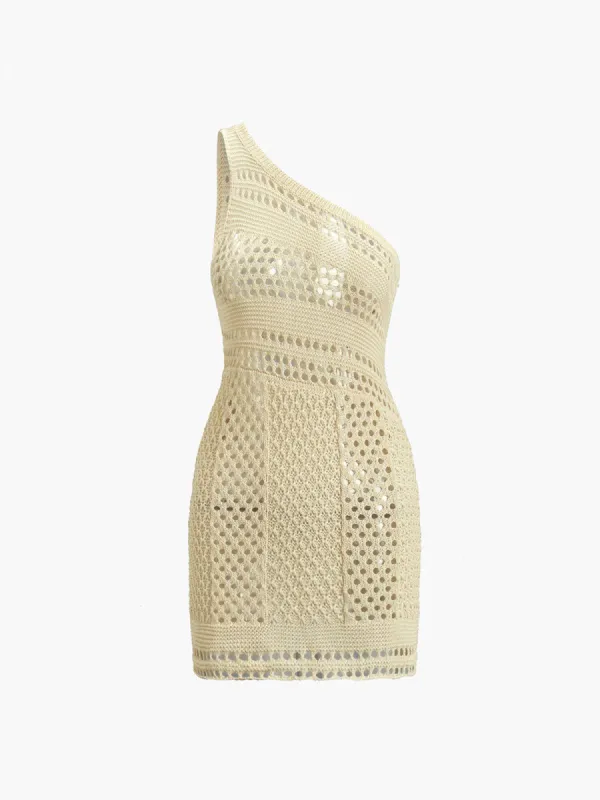 Crochet Eyelet Cover Up One Strap Short Dress sold by COMMENSE