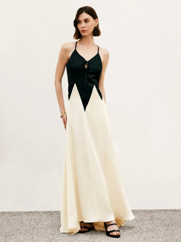 Color Block Pleated Cutout Cami Long Dress sold by COMMENSE