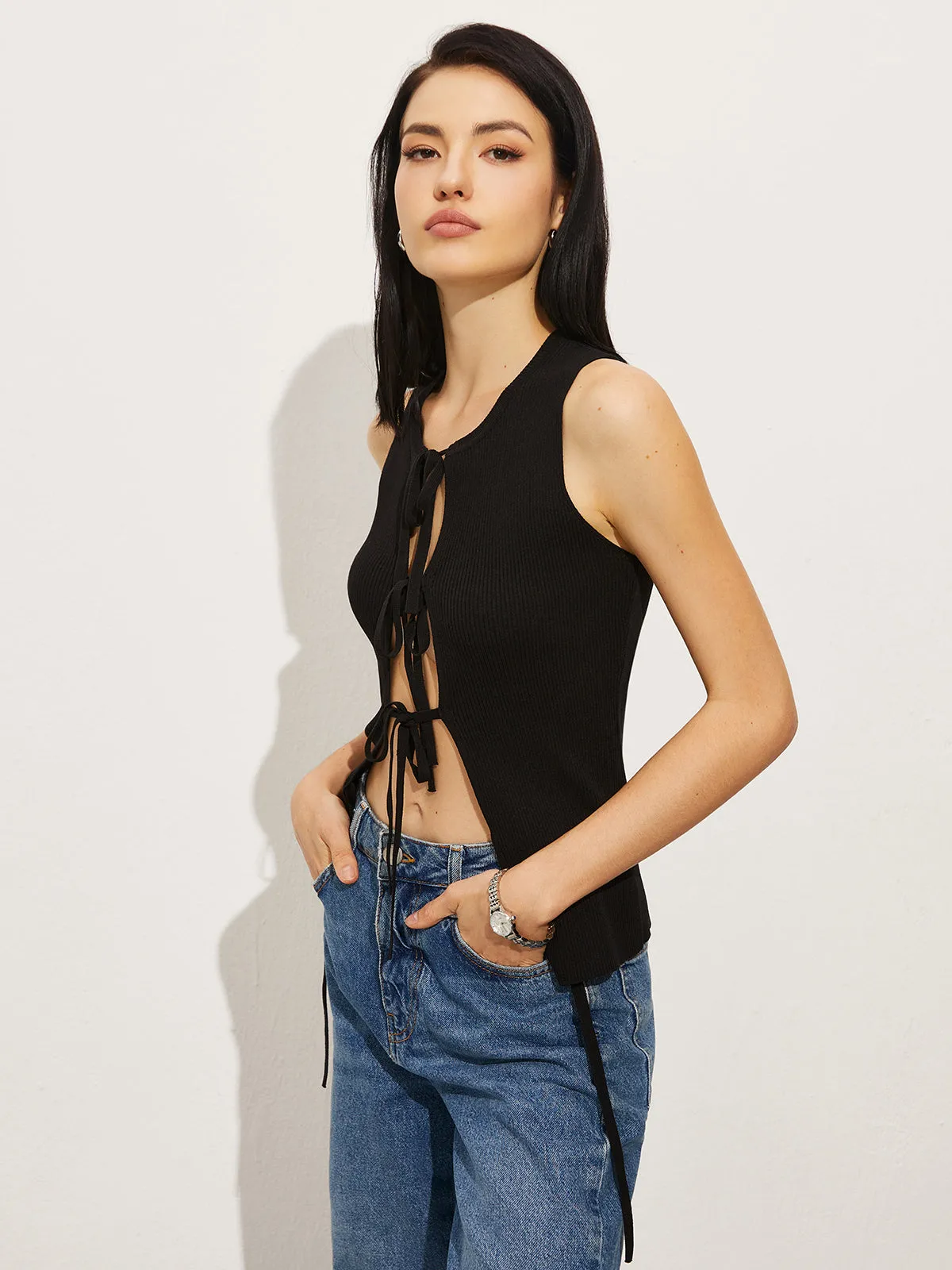 Crew Neck Bow Sweater Vest sold by COMMENSE product image thumbnail 3