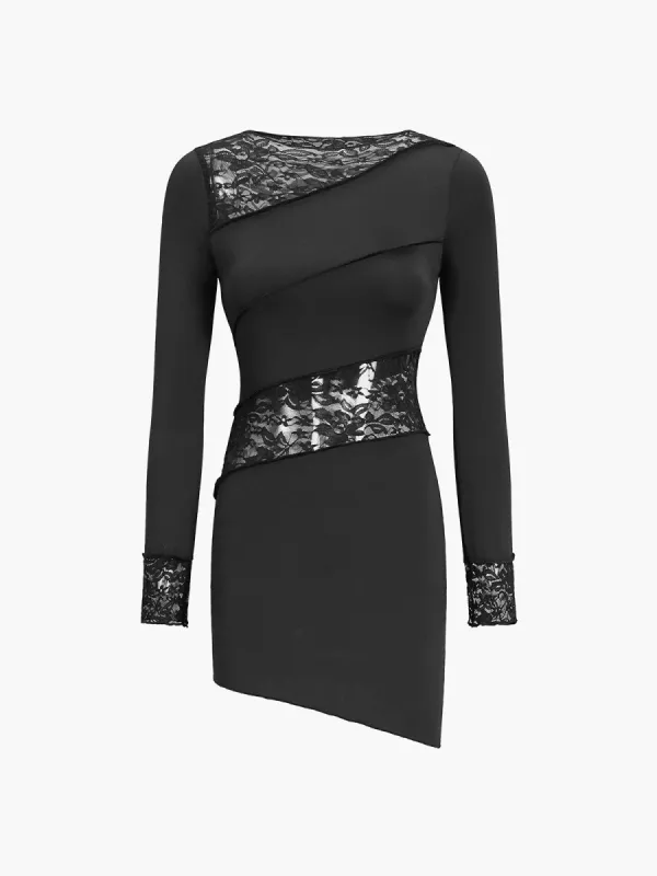 Combination Floral Lace Long Sleeve Short Dress sold by COMMENSE