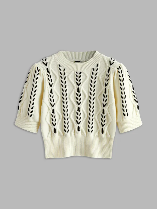 Contrast Binding Corset Cable Knit Top sold by COMMENSE