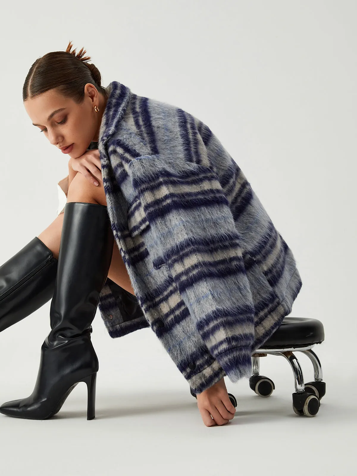 Plaid Fuzzy Jacket sold by COMMENSE product image thumbnail 4