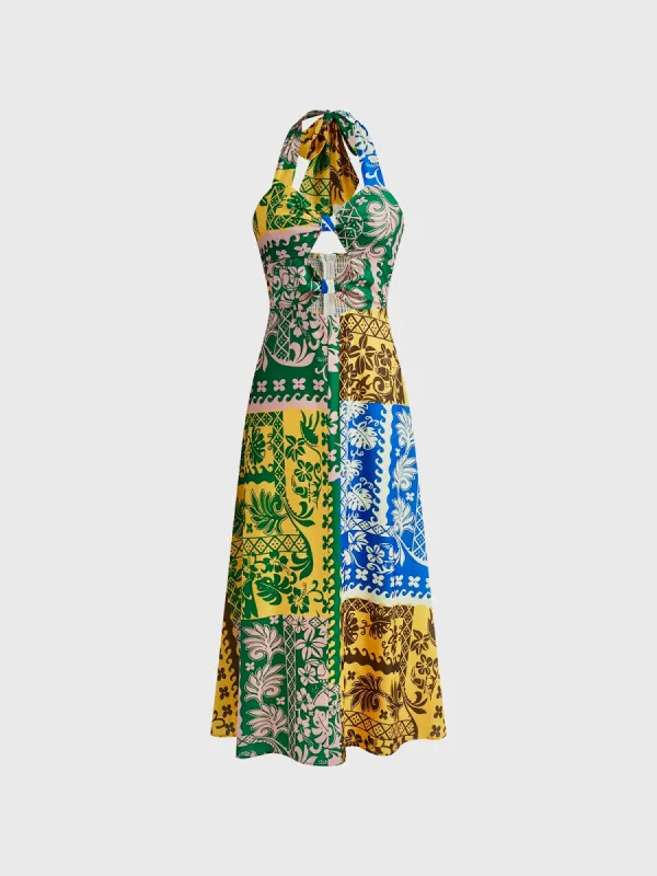 Print Halter Cutout Zipper Dress sold by COMMENSE