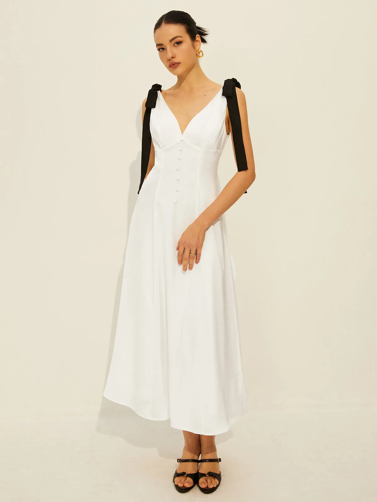 Satin V-Neck Knotted Dress sold by COMMENSE product image thumbnail 5