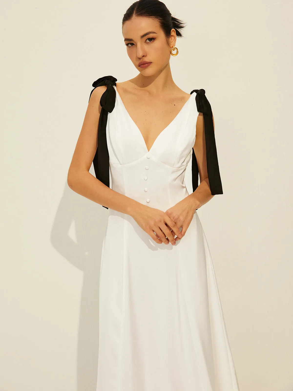 Satin V-Neck Knotted Dress sold by COMMENSE product image thumbnail 2