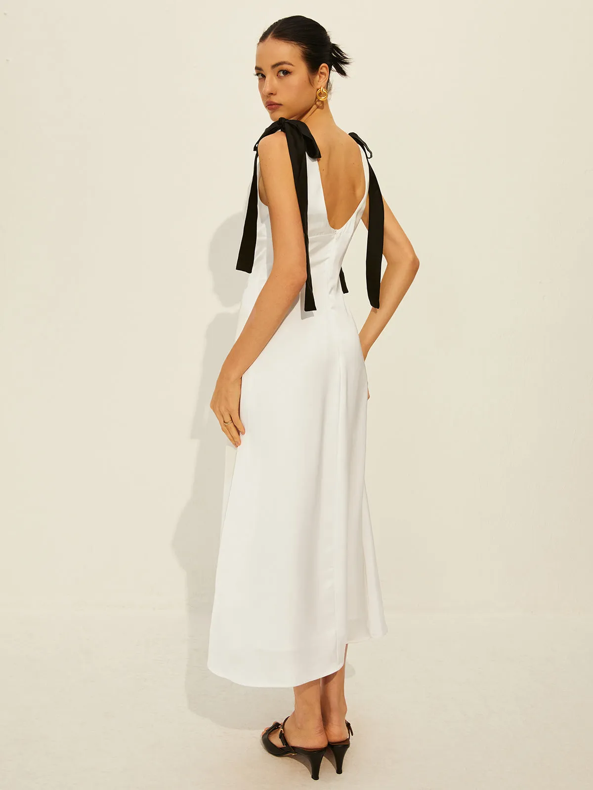 Satin V-Neck Knotted Dress sold by COMMENSE product image thumbnail 3