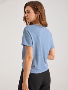 V-Neck Tie Front Button Top sold by COMMENSE