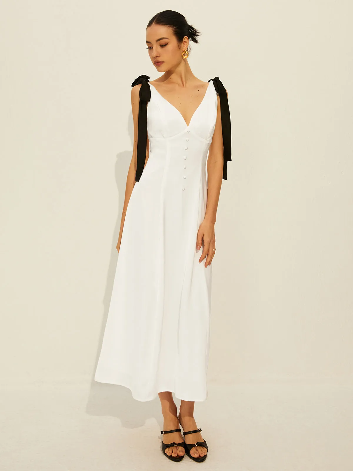 Satin V-Neck Knotted Dress sold by COMMENSE product image thumbnail 4