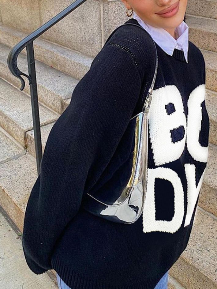 Letter Print Oversized Pullover Sweater sold by COMMENSE product image thumbnail 4