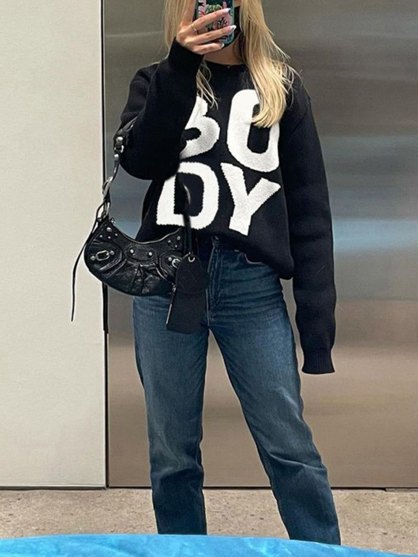 Letter Print Oversized Pullover Sweater sold by COMMENSE product image thumbnail 5