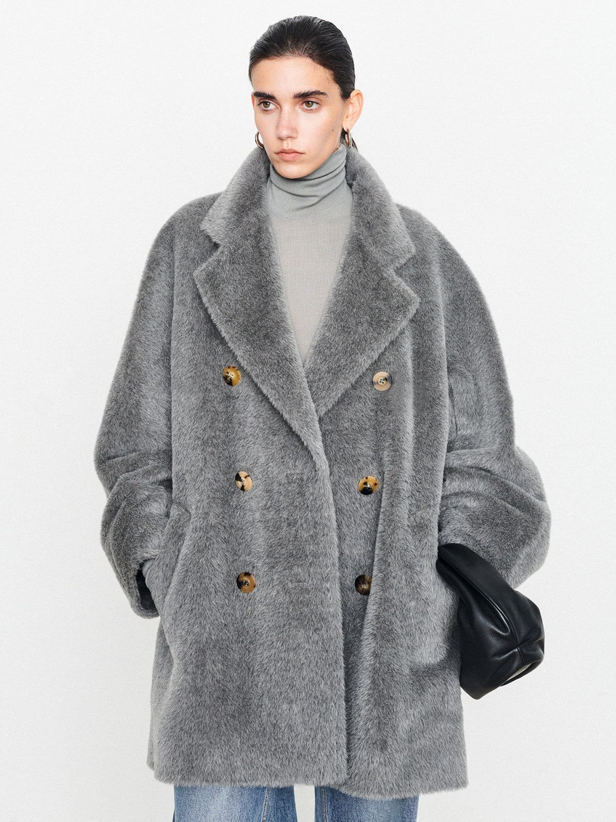 Fuzzy Double-Breasted Pocket Collar Coat sold by COMMENSE product image thumbnail 2
