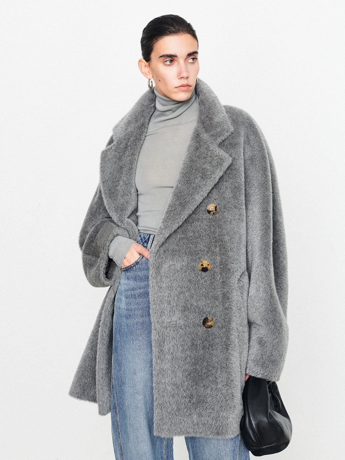Fuzzy Double-Breasted Pocket Collar Coat sold by COMMENSE product image thumbnail 3