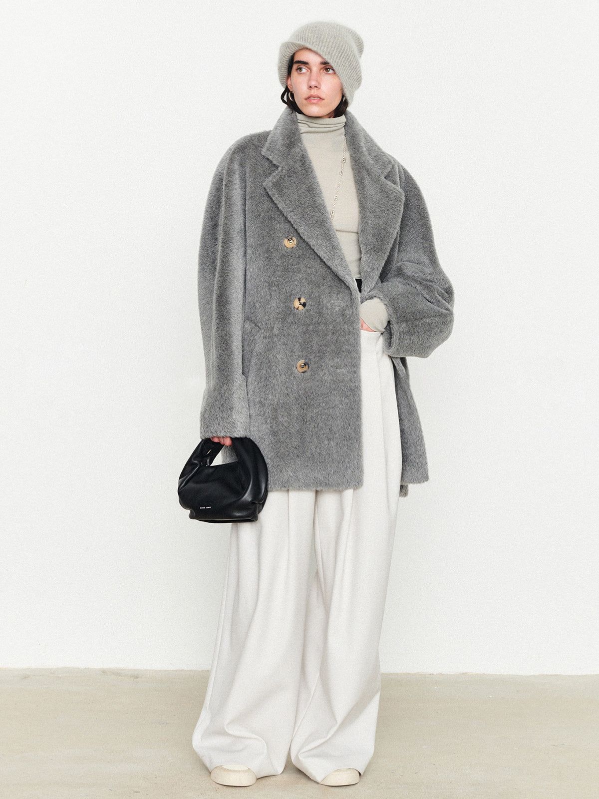 Fuzzy Double-Breasted Pocket Collar Coat sold by COMMENSE product image thumbnail 4