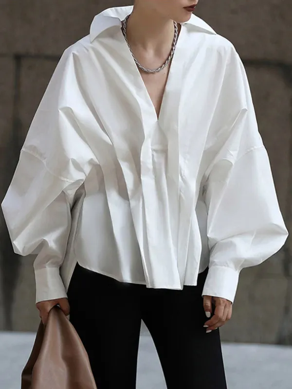 Asymmetric Pleated Collar Shirt sold by COMMENSE