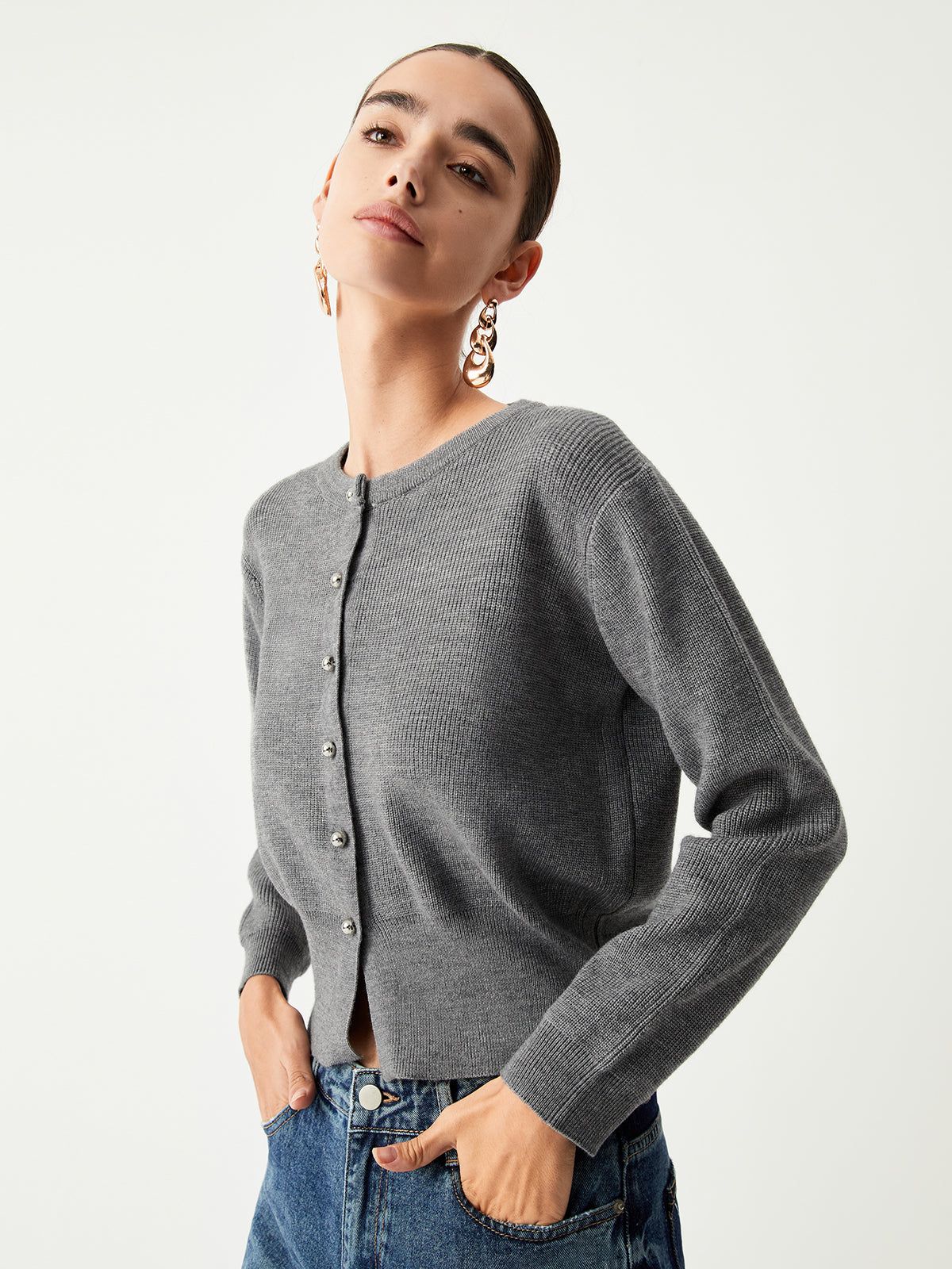 Charcoal Button Down Cardigan sold by COMMENSE