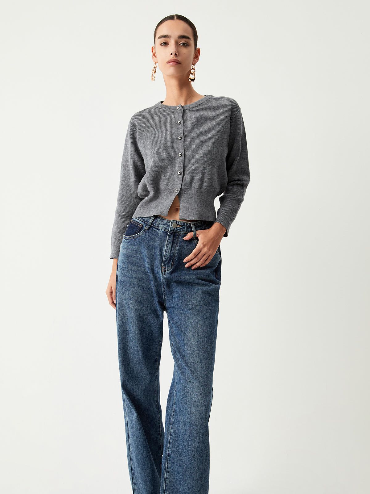 Charcoal Button Down Cardigan sold by COMMENSE product image thumbnail 5