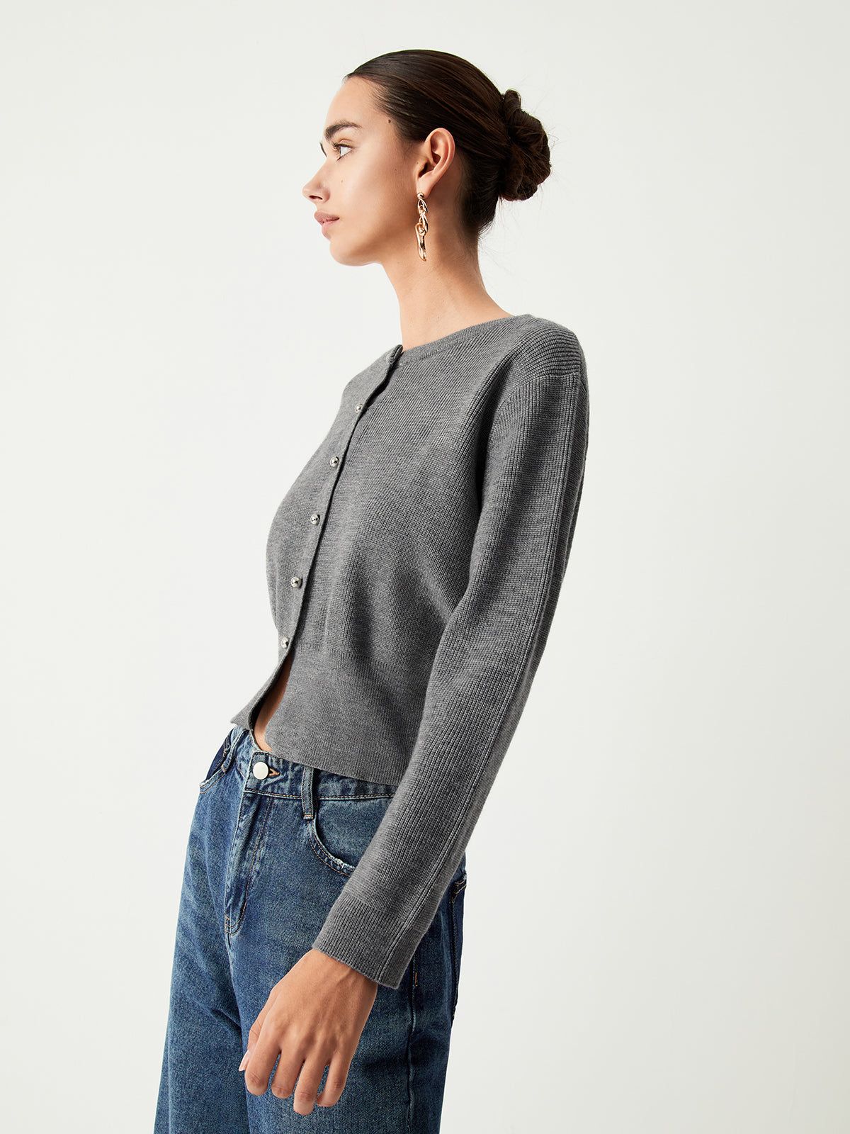 Charcoal Button Down Cardigan sold by COMMENSE product image thumbnail 2