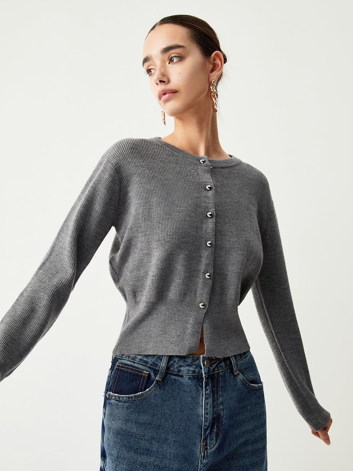 Charcoal Button Down Cardigan sold by COMMENSE product image thumbnail 3