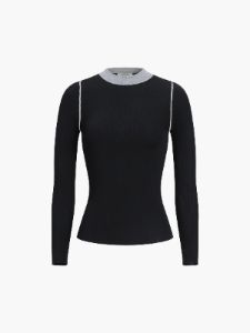 Crew Neck Contrast Trim Patchwork Knit Top sold by COMMENSE