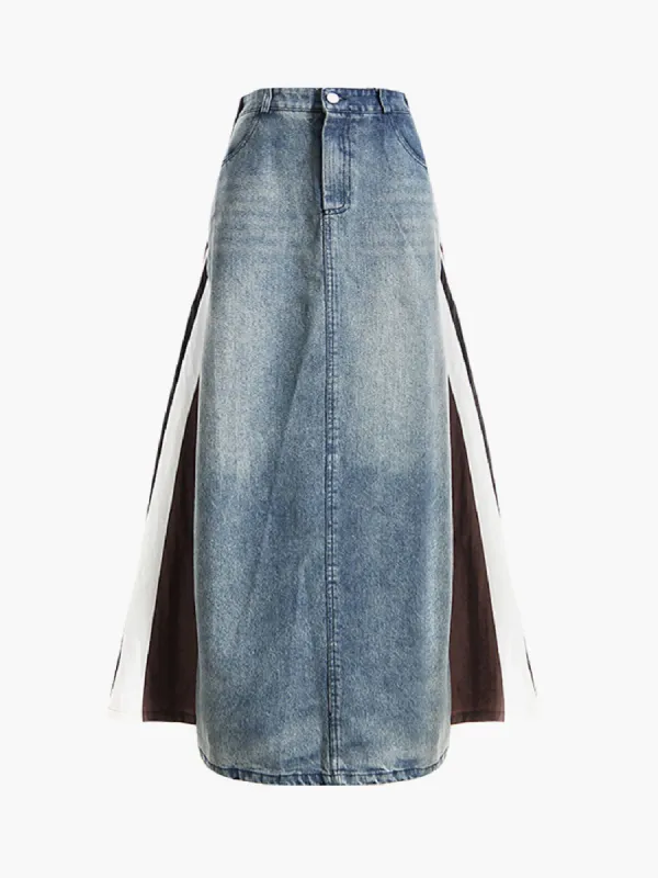 Patchwork Denim Maxi Jean Skirt sold by COMMENSE