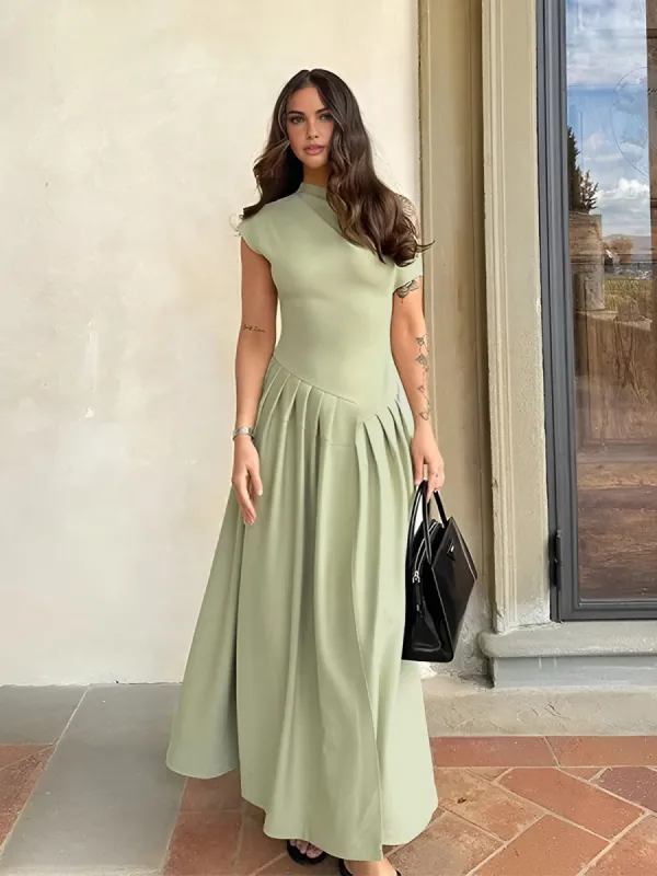 One Shoulder Pleated Split Long Dress sold by COMMENSE
