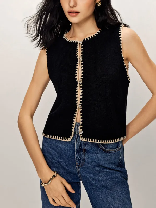 Contrast Trim Button Sweater Vest sold by COMMENSE