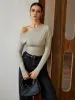 Cold Shoulder Long Sleeve T-Shirt sold by COMMENSE