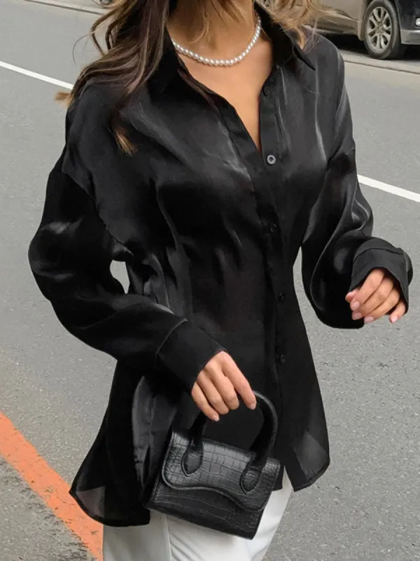 Minimalist Lapel Button Shirt sold by COMMENSE