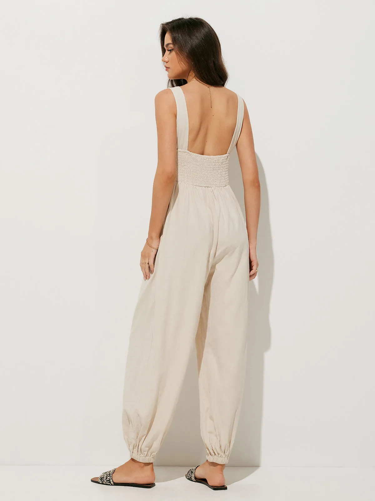Pure Cotton Backless Tie-Front Jumpsuit sold by COMMENSE product image thumbnail 3