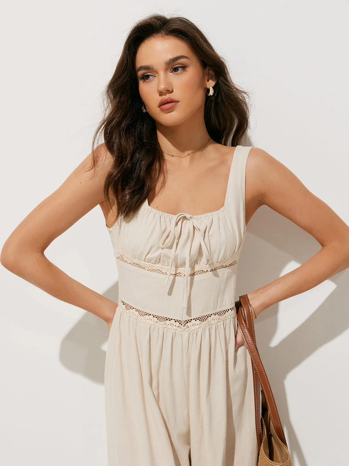 Pure Cotton Backless Tie-Front Jumpsuit sold by COMMENSE product image thumbnail 4