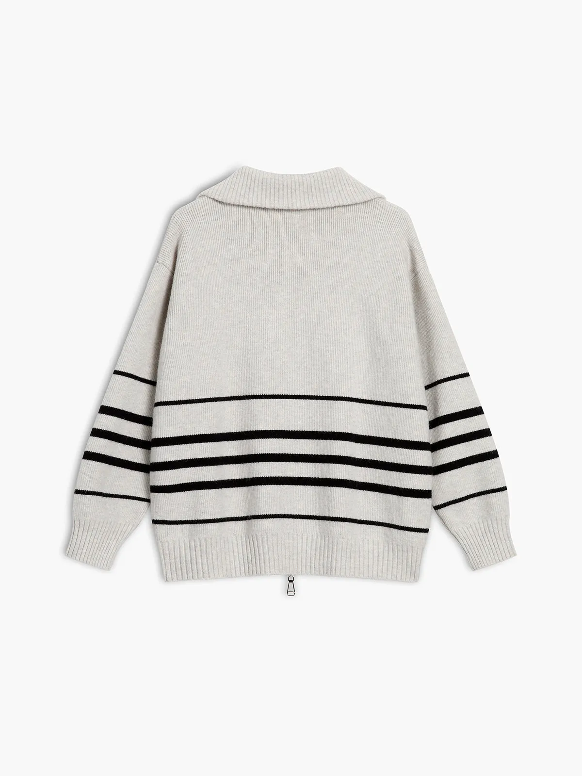 Stripe Double Zip Open Collar Cardigan sold by COMMENSE product image thumbnail 4
