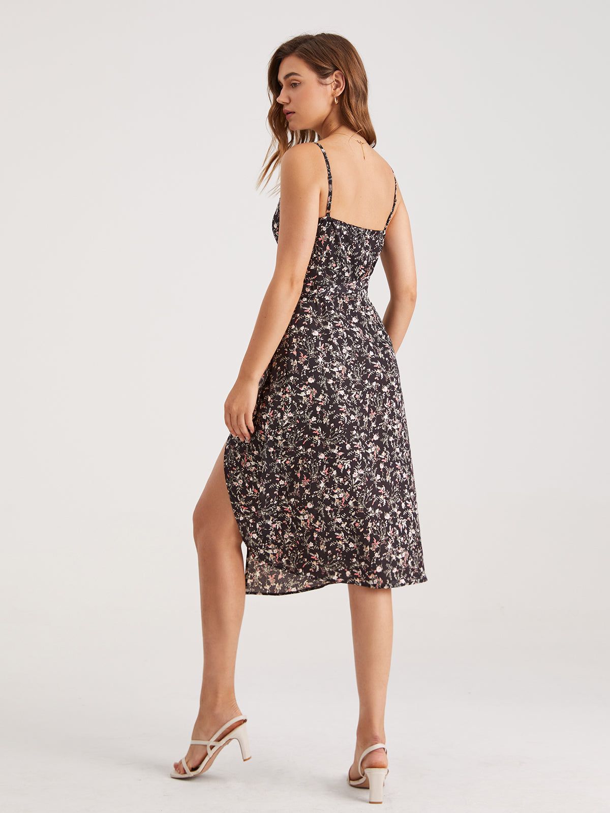 V-Neck Pattern Side Tie Midi Dress sold by COMMENSE product image thumbnail 5