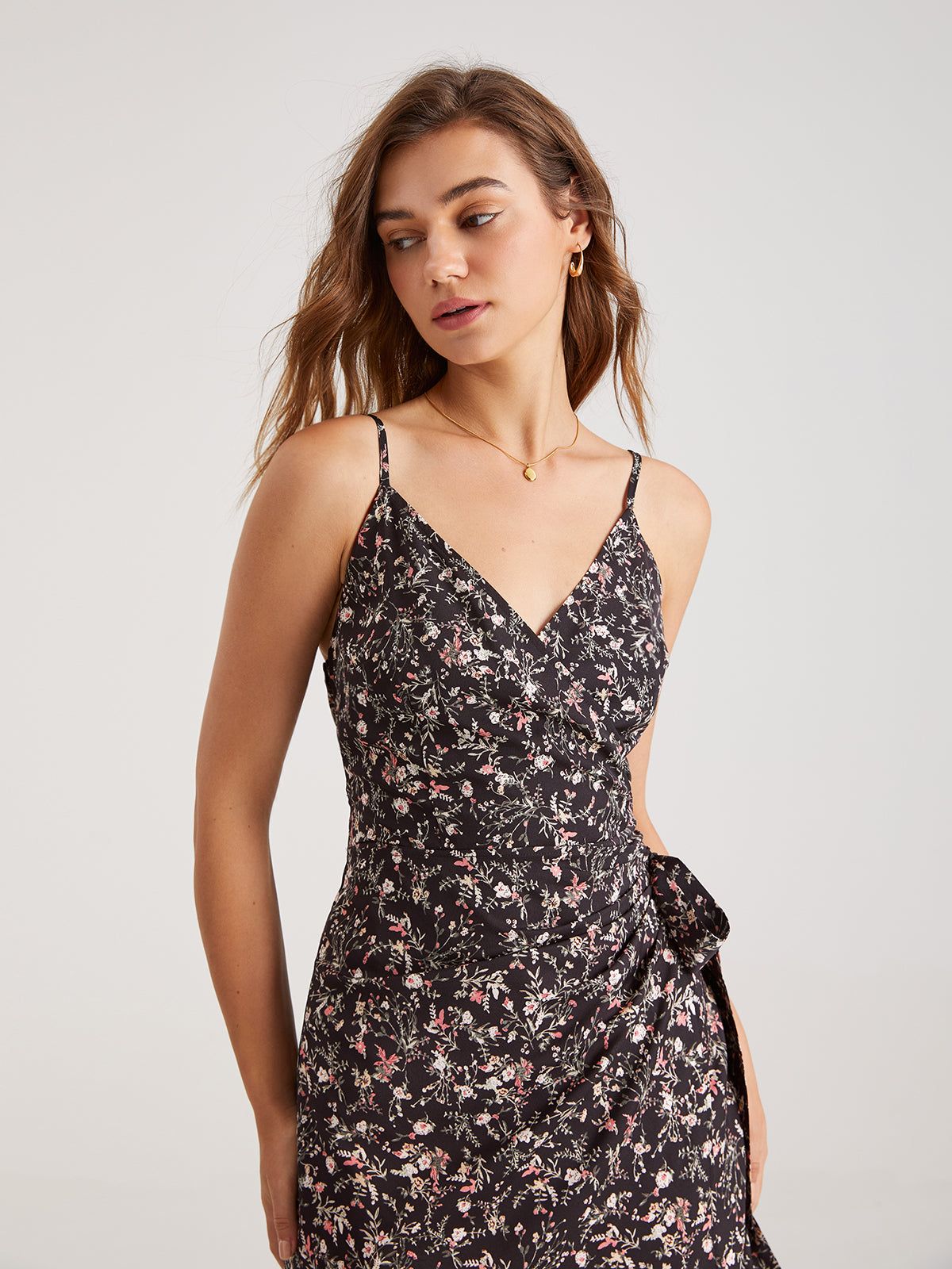 V-Neck Pattern Side Tie Midi Dress sold by COMMENSE product image thumbnail 2