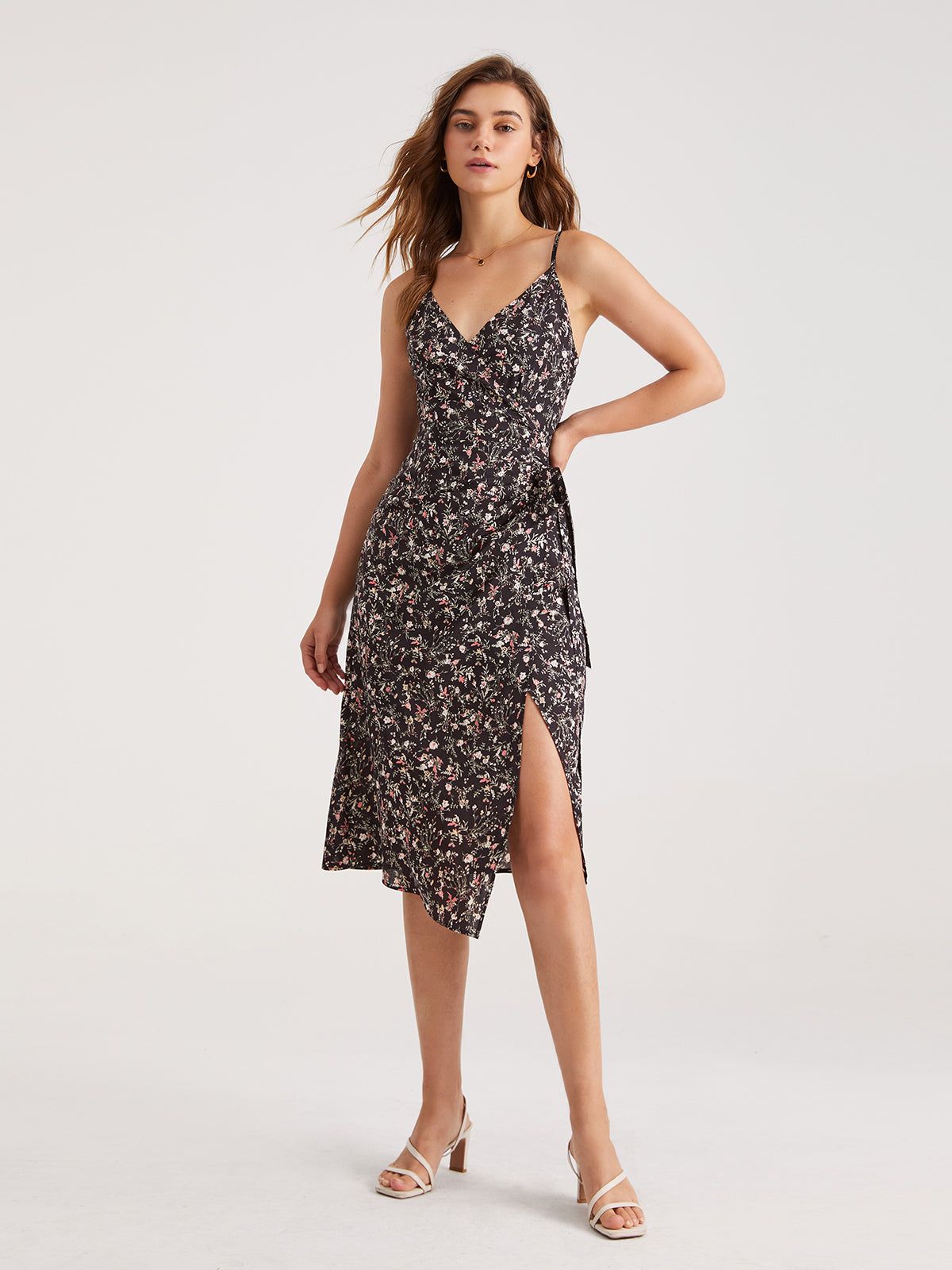 V-Neck Pattern Side Tie Midi Dress sold by COMMENSE product image thumbnail 4