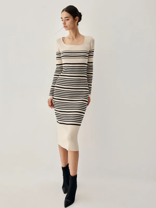 Stripe Long Sleeve Midi Sweater Dress sold by COMMENSE