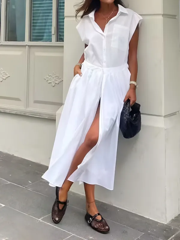 Cotton Blends Sleeveless Split Midi Dress sold by COMMENSE