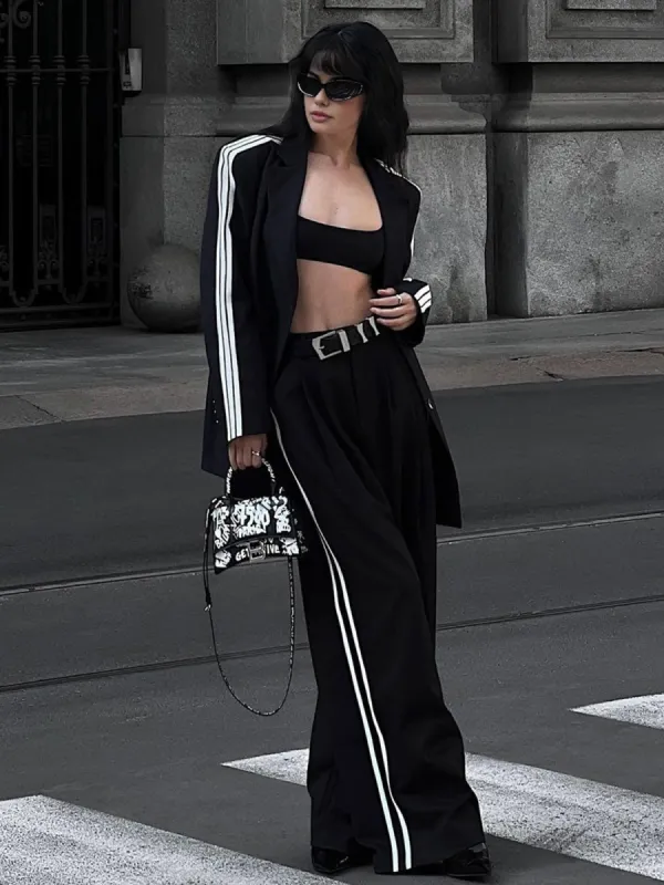 Side Striped Wide Leg Pants sold by COMMENSE