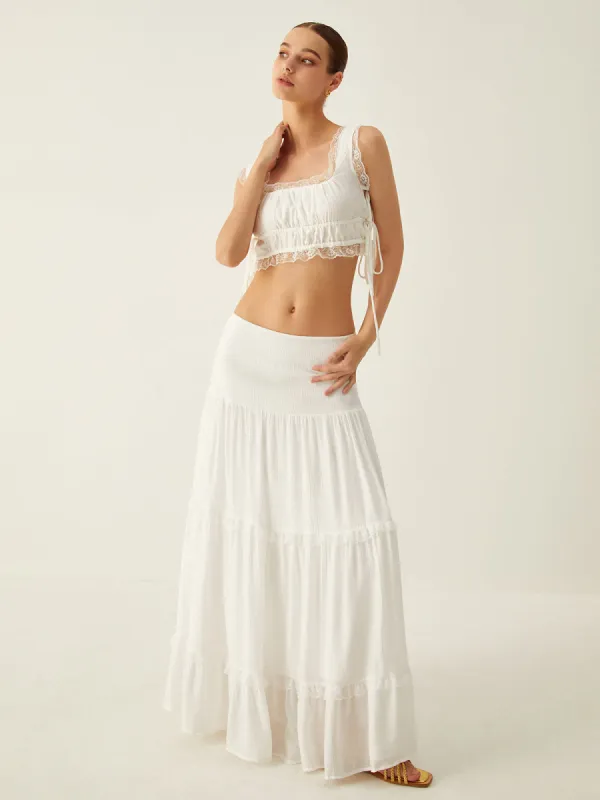 Lace Trim Drawstring Skirt Set sold by COMMENSE