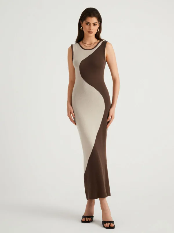 Two Tone Long Sweater Dress sold by COMMENSE