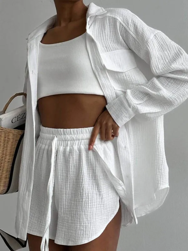 Minimalist Collared Two Piece Shorts Set sold by COMMENSE