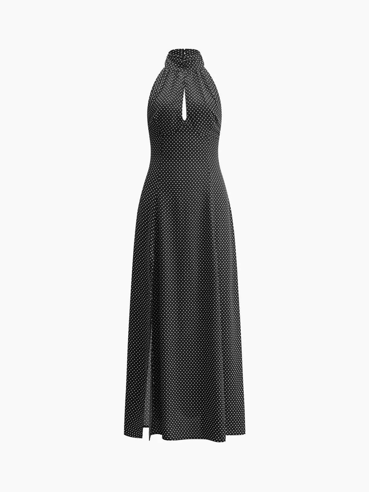 Polka Dot Print Split Halter Long Dress sold by COMMENSE