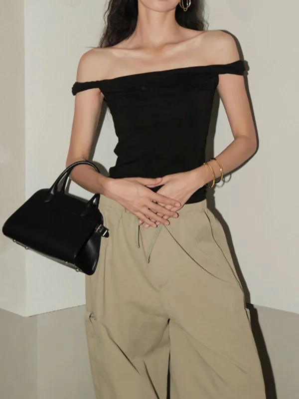 Twisted Strap Off Shoulder Shirt sold by COMMENSE