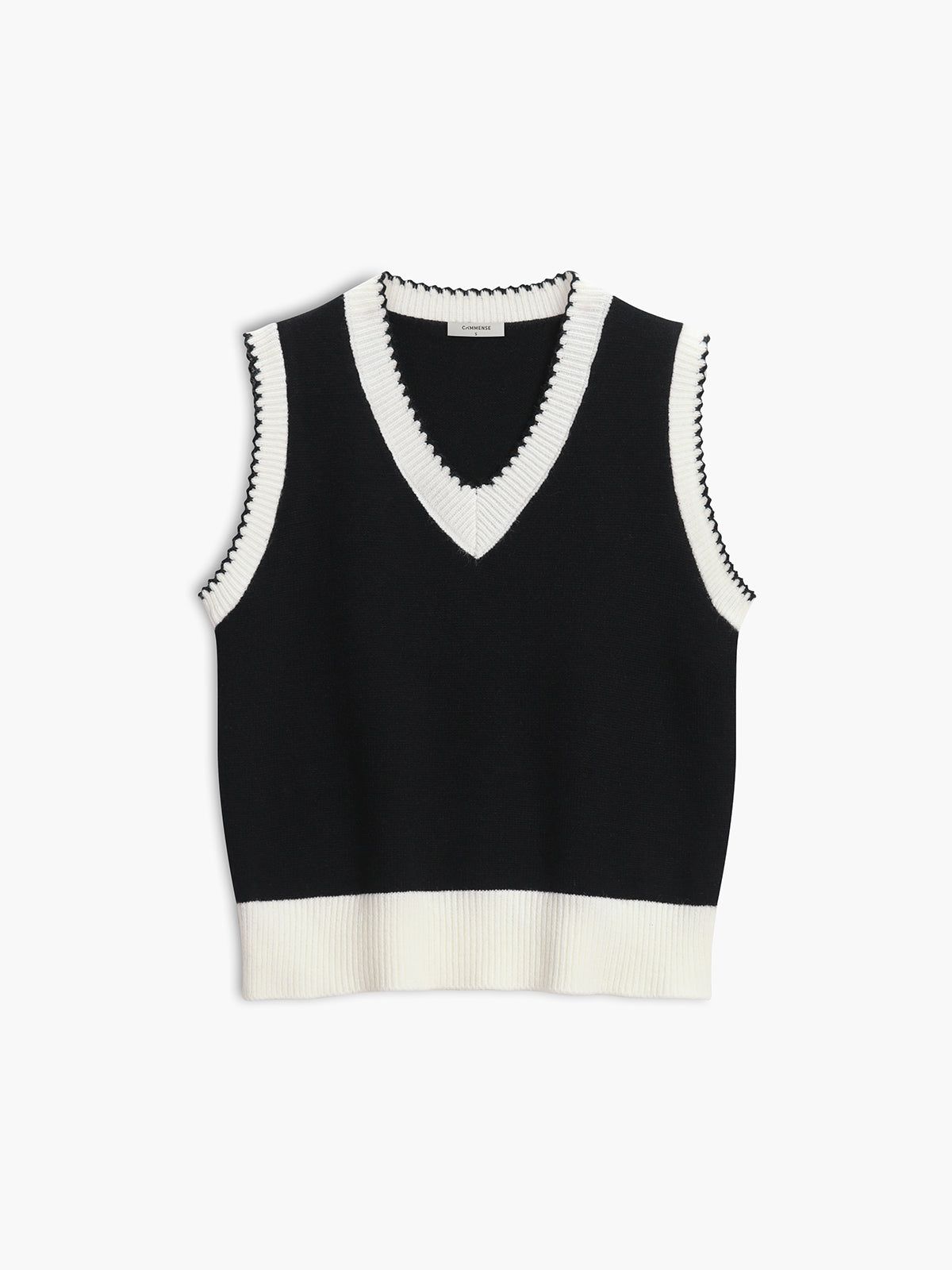 Contrast Trim V-Neck Sweater Vest sold by COMMENSE