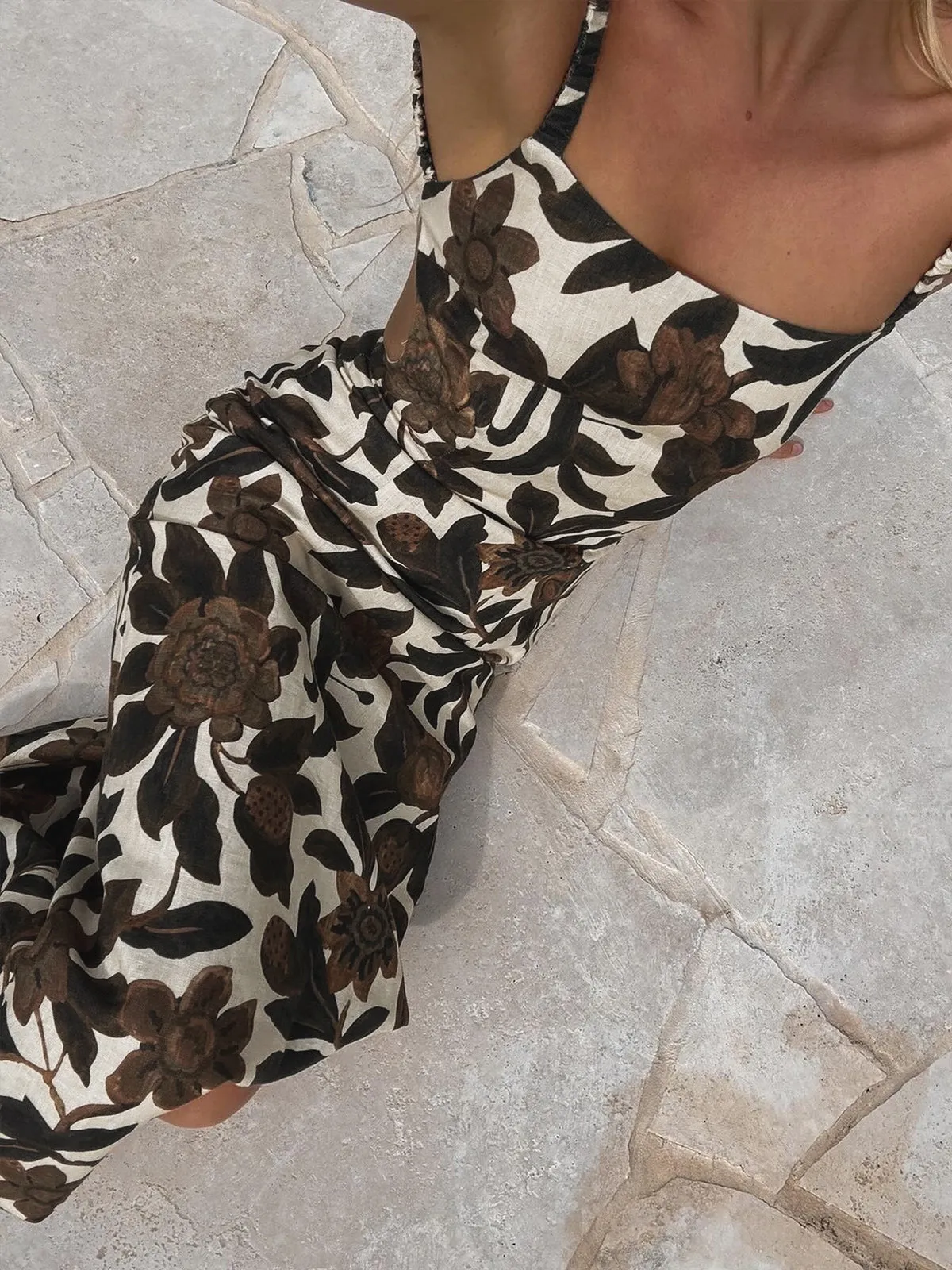 Backless Print Split Zipper Dress sold by COMMENSE