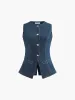 Denim Peplum Vest With Shorts Set sold by COMMENSE