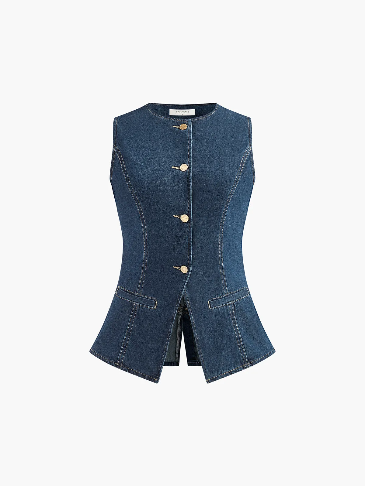 Denim Peplum Vest With Shorts Set sold by COMMENSE product image thumbnail 4