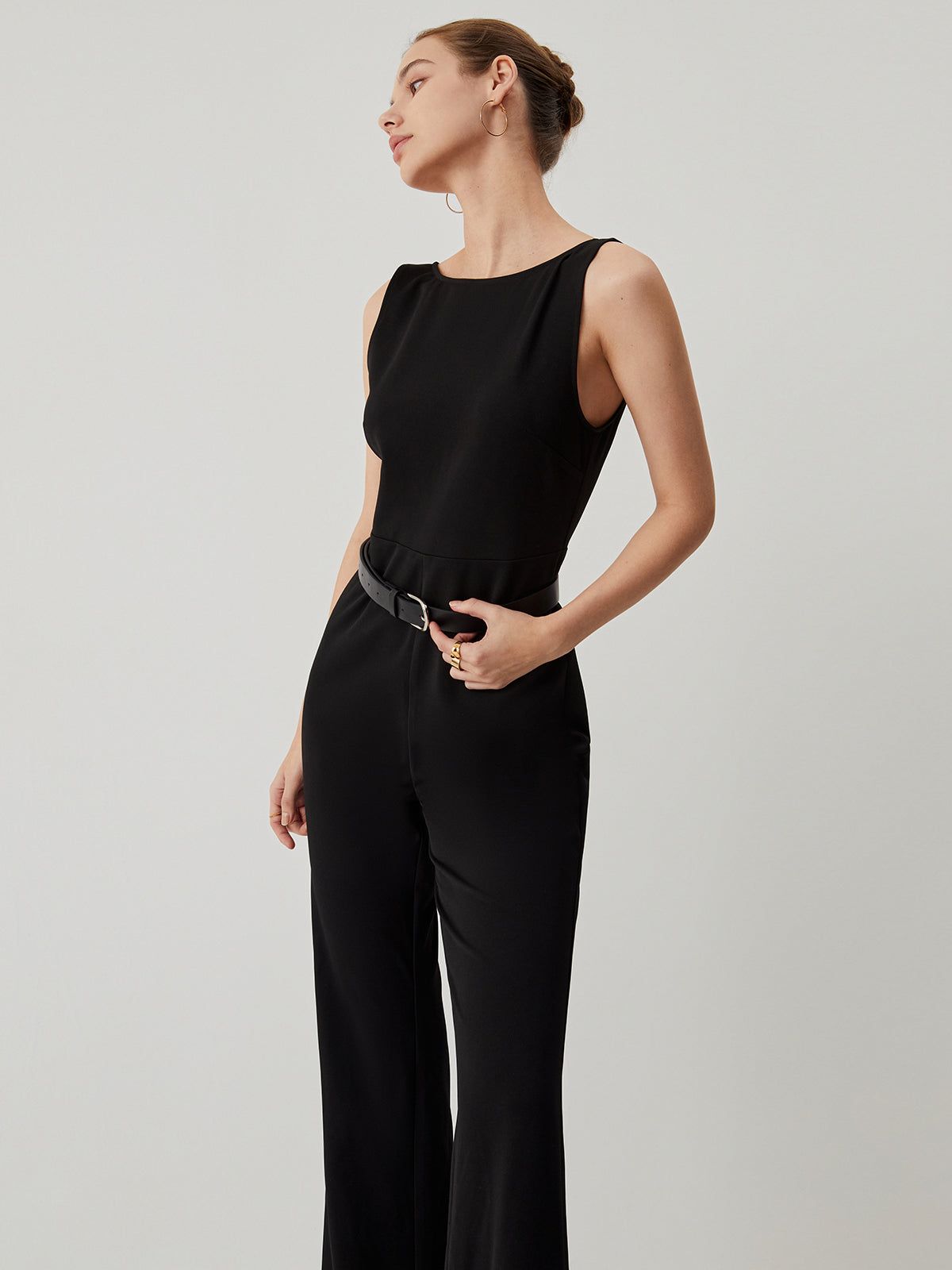 Open Back Sleeveless Crew Neck Jumpsuit sold by COMMENSE product image thumbnail 4