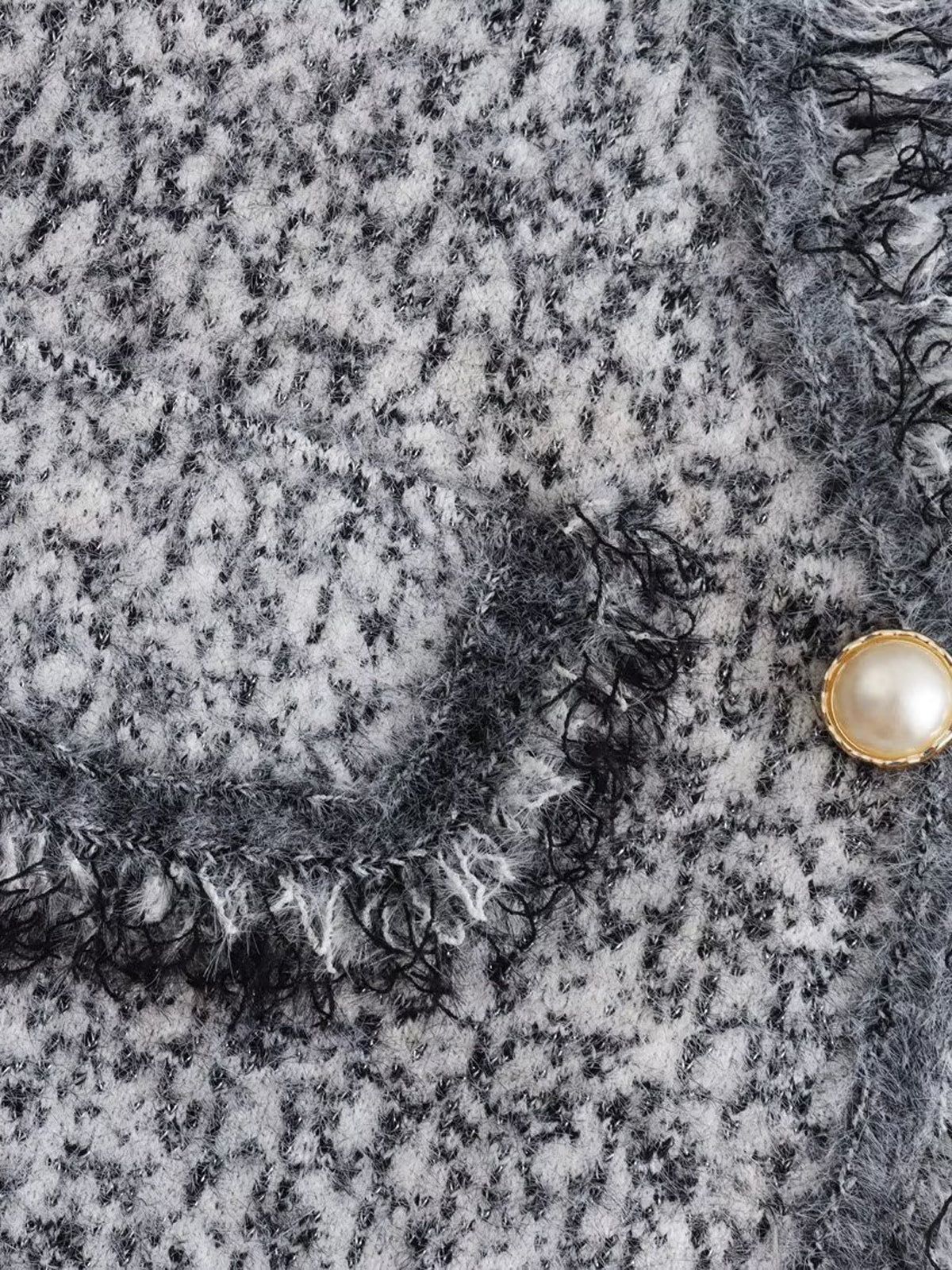 Old Money Aesthetics Raw Hem Tweed Cardigan sold by COMMENSE product image thumbnail 3