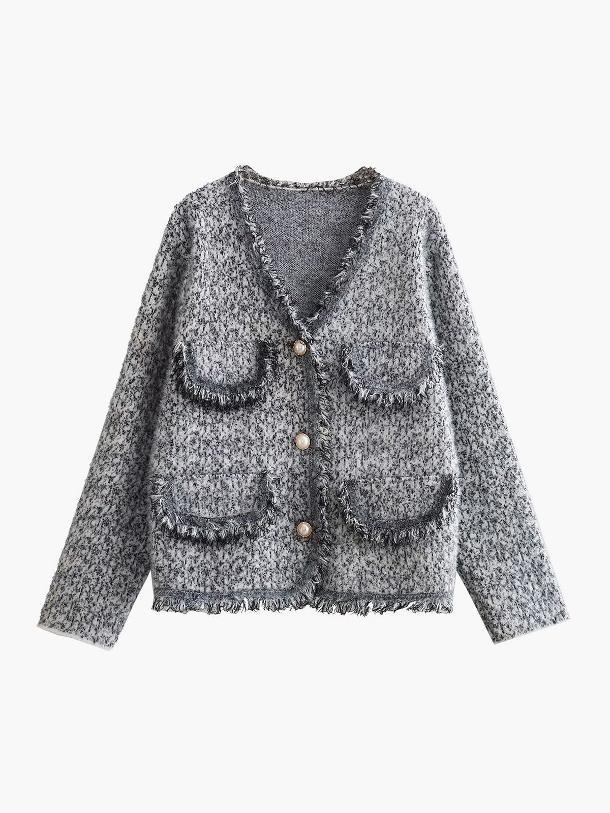 Old Money Aesthetics Raw Hem Tweed Cardigan sold by COMMENSE