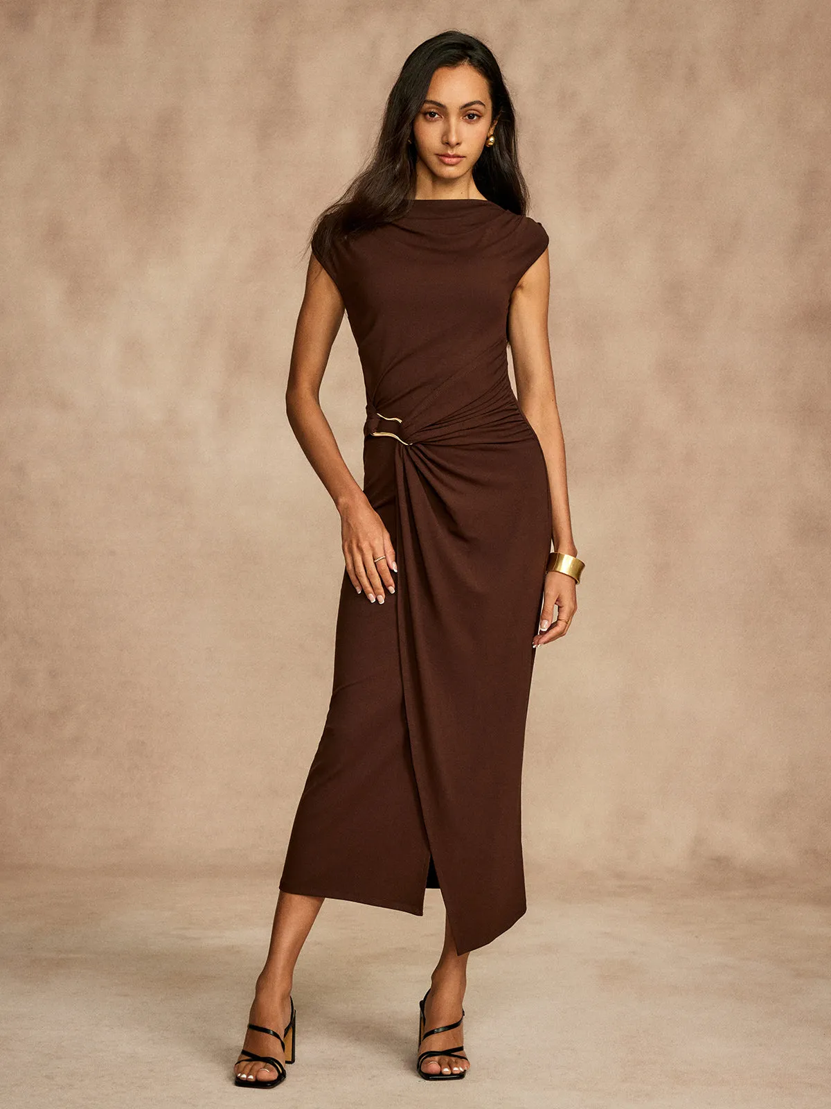 Pure Cotton Cap Sleeve Draped Dress sold by COMMENSE